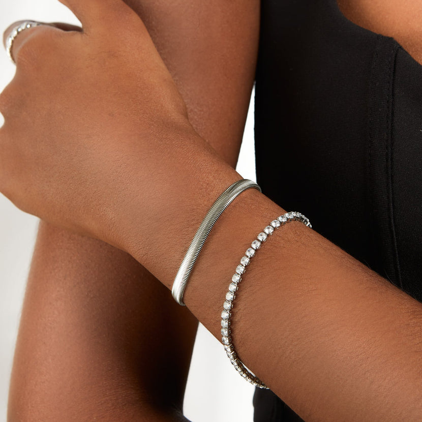 Tennis, Clover & Bangle Bundle (Silver)